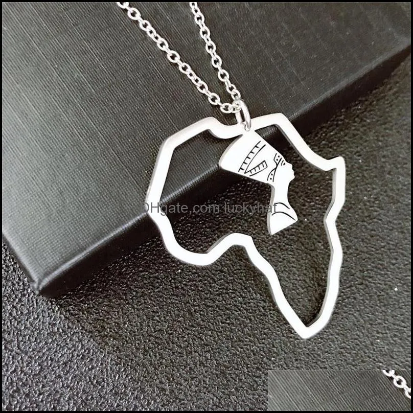 stainless steel africa map necklaces simple hollow portrait pendant necklace jewelry gifts for men women