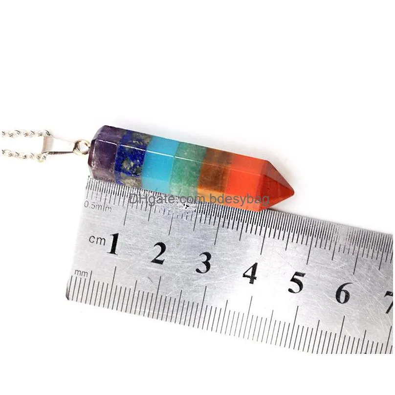 chakra bullet shape natural stone pendant necklace earrings set healing crystal rainbow gemstone jewelry sets for women