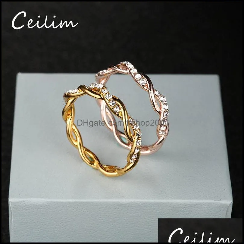 round rings for women thin rose gold/silver/gold color twist rope stacking wedding rings in zinc alloy bijoux wholesale jewelry gift