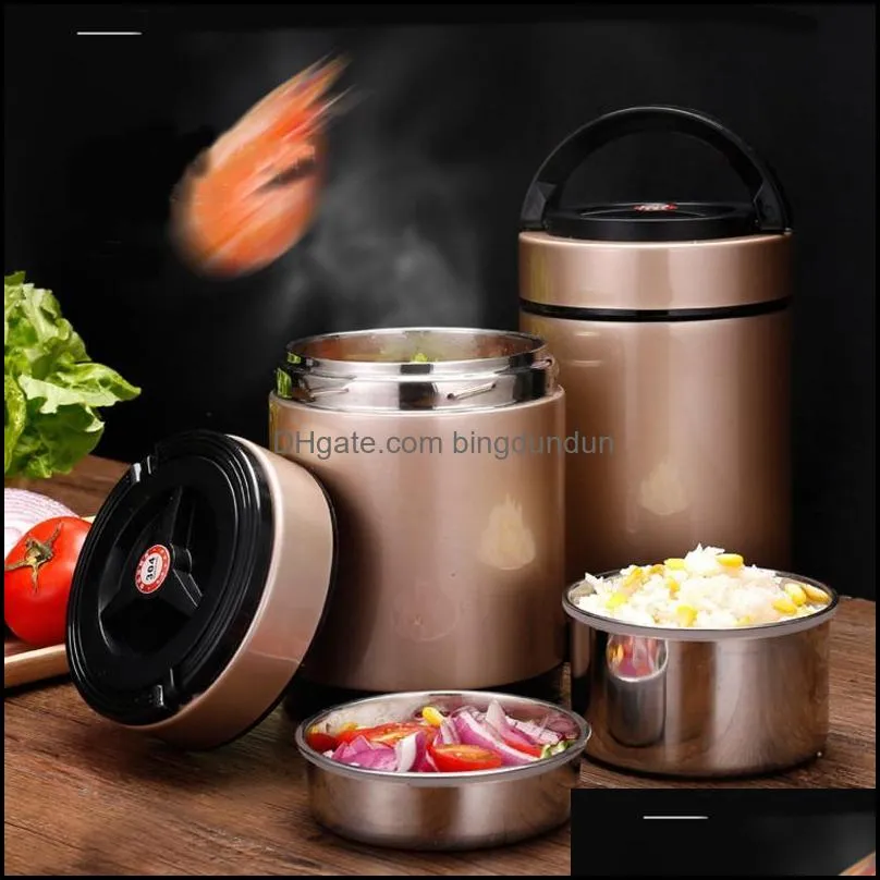 dinnerware sets 3 layers large capacity bento lunch box 1.2/1.6/2.0l container pail insulated thermal stainless steel