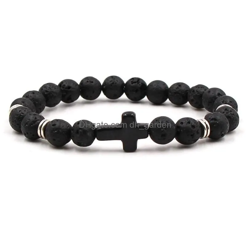 natural black lava stone cross elastic strand bracelet aromatherapy essential oil diffuser bangle fo men jewelry
