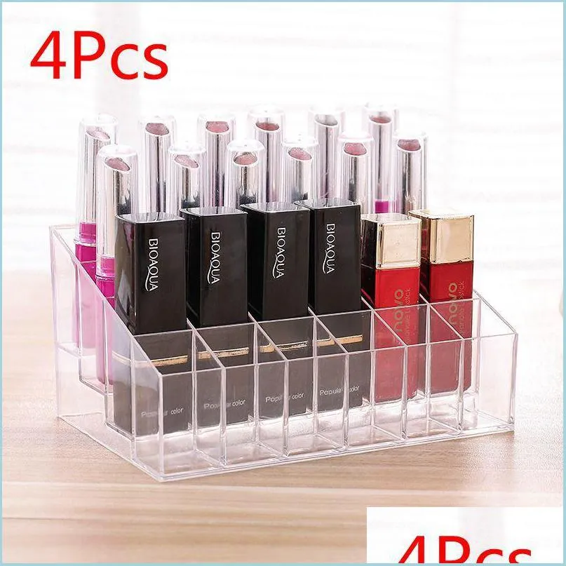 4pcs grid acrylic transparent makeup organizer box lipstick nail drill polish cosmetic jewelry holder
