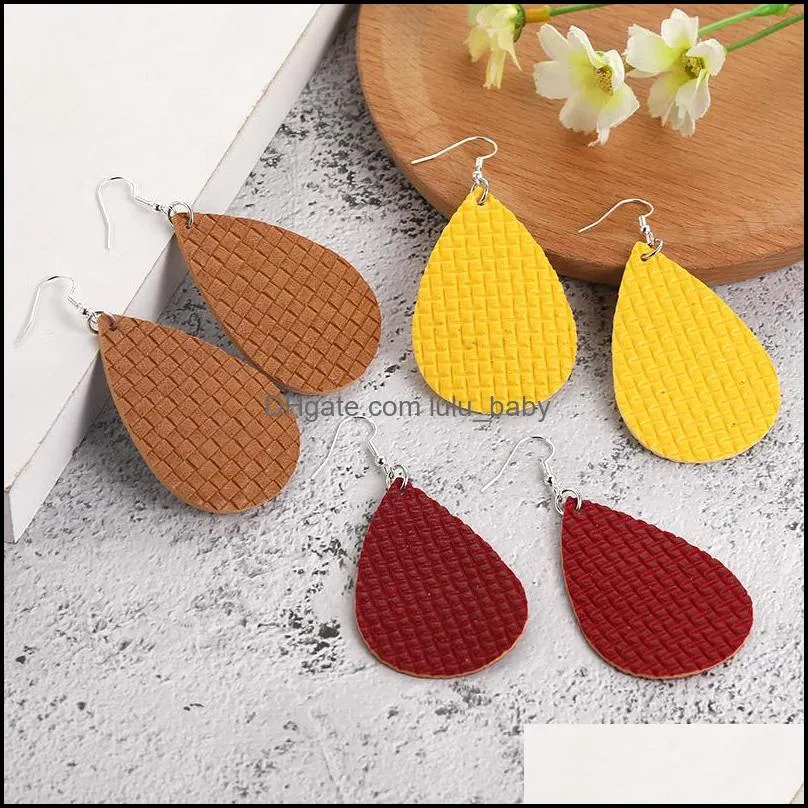  weave pattern teardrop leather earrings for women bohemian rhombus lattice colorful statement light weight oval earring jewelry