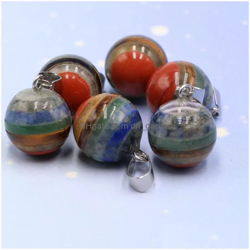 healing chakela crystal natural stone pendant 14mm rainbow ball chakra charms tiger eye lapsi crystal rope chain necklaces wholesale christmas jewelry