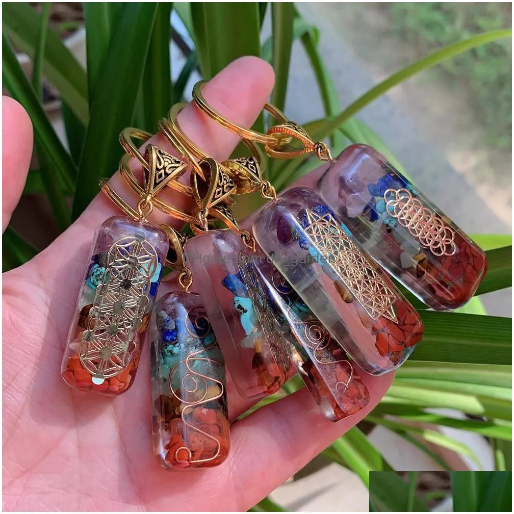 7 chakras orgone pendulum key rings energy crystal stone keychain healing amulet keyrings for car meditation reiki om lucky gift