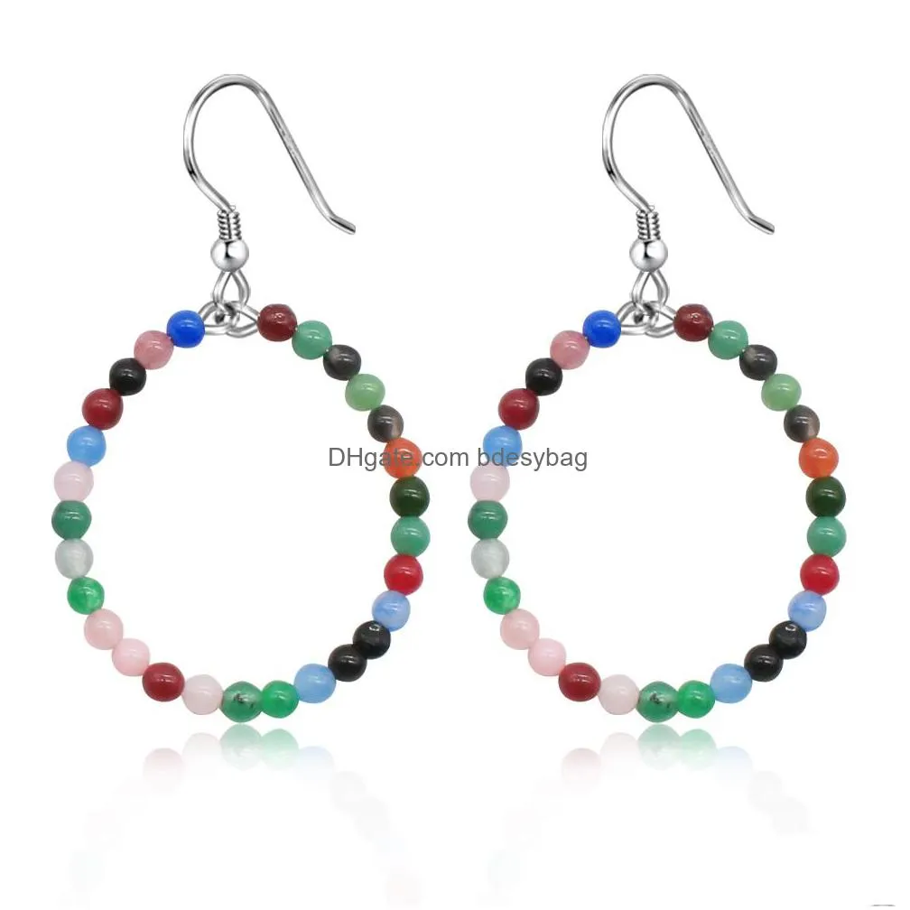 gemstone dangle earrings ring style natural mini stone drop earring crystal turquoise quartz healing beads jewelry for women