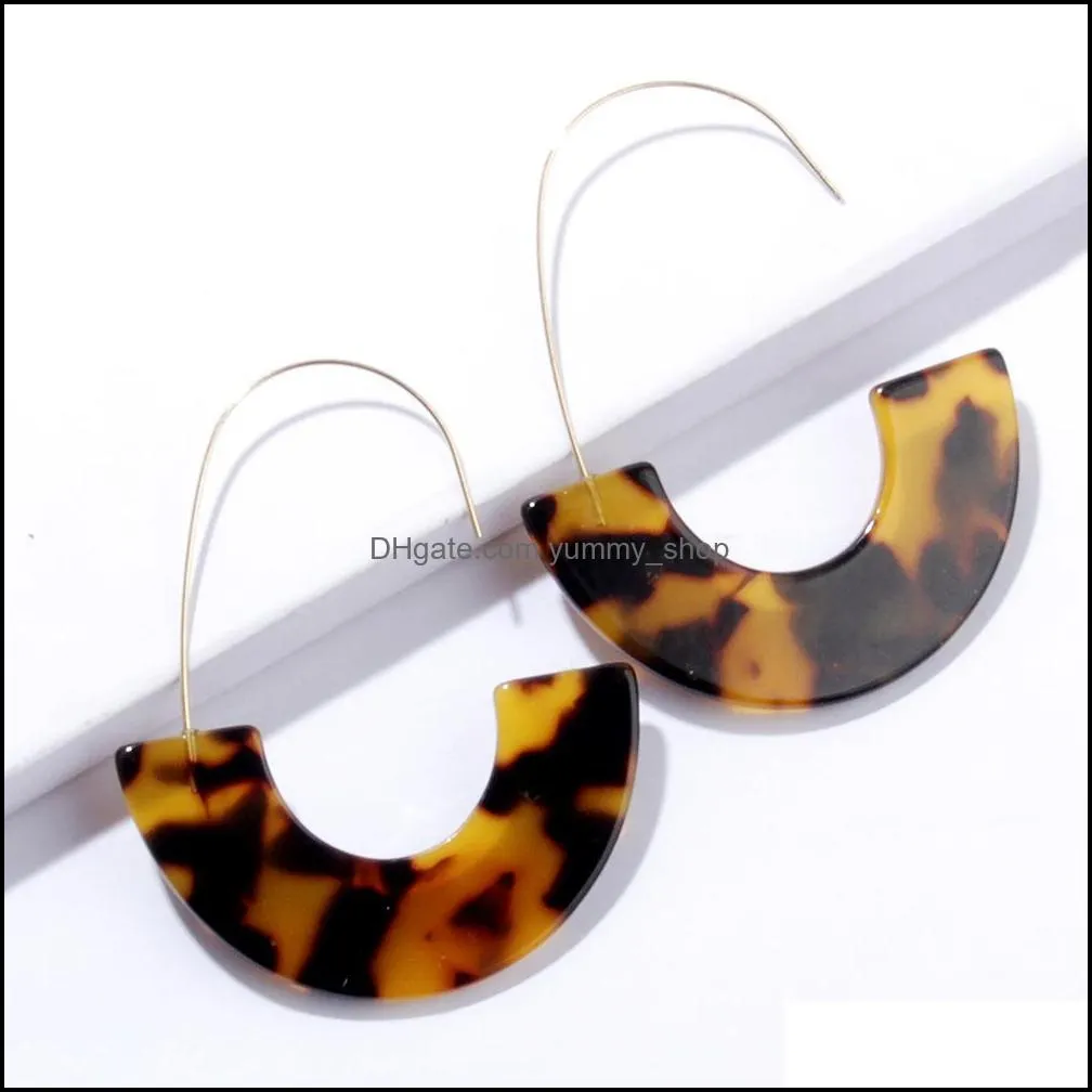 fashion leopard brand design acrylic earrings acetate tortoise shell semicircle dangle earrings big hook resin drop earring for women