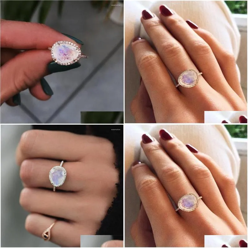 wedding rings tobilo fashion female zircon jewelry rose gold color moonstone engagement for woman drop