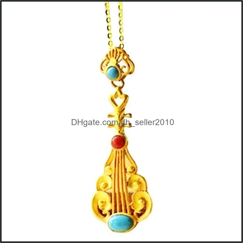 exquisite chinese charm crafts ladies jewelry accessories inlaid turquoise southern red personality pipa pendant temperament clavicle