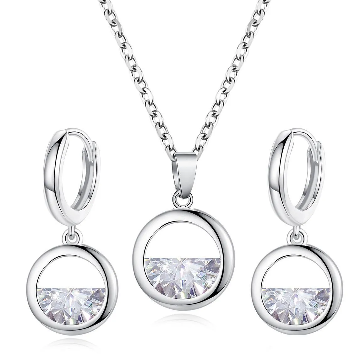 europe jewelry set womens zircon pendant simple necklace earrings set