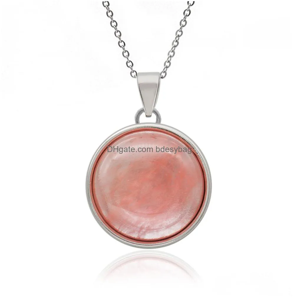 round snap stone pendant necklaces natural gemstones pendants with silver plated chain women jewelry gifts