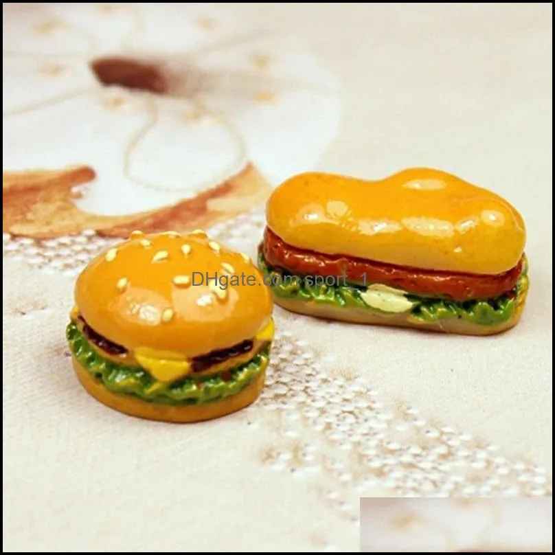 10pcs cute mini resin hamburger sandwich charms pendants for diy earrings key chains fashion jewelry making c3