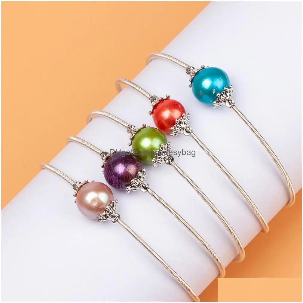 2022 new edison pearl strand bracelets cultured freshwater roud pearls silver plated bangle for women jewelry
