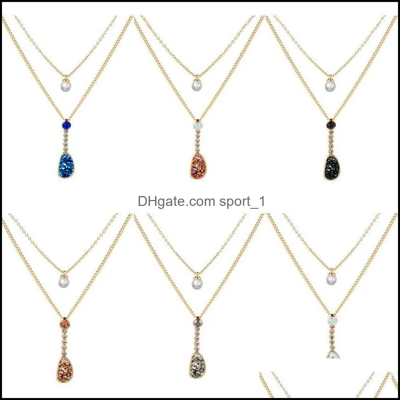 pendant necklaces vintage crystal habit for women fashion multi layered double layer charm necklace statement 2021 jewelry c3