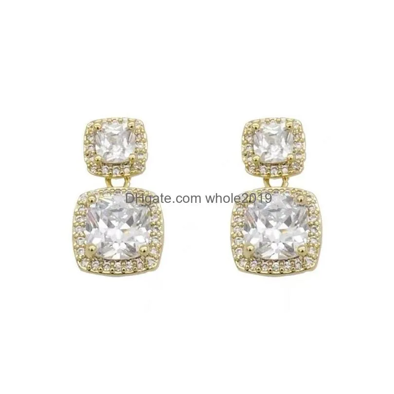 fashion jewelry s925 silver post geometric square diamond dangle earrings inlaid zircon stud earrings