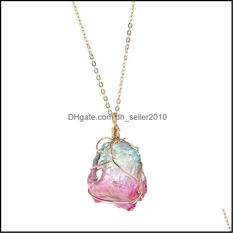 seven color natural stone winding transparent crystal pendant necklace chain necklace multicolor