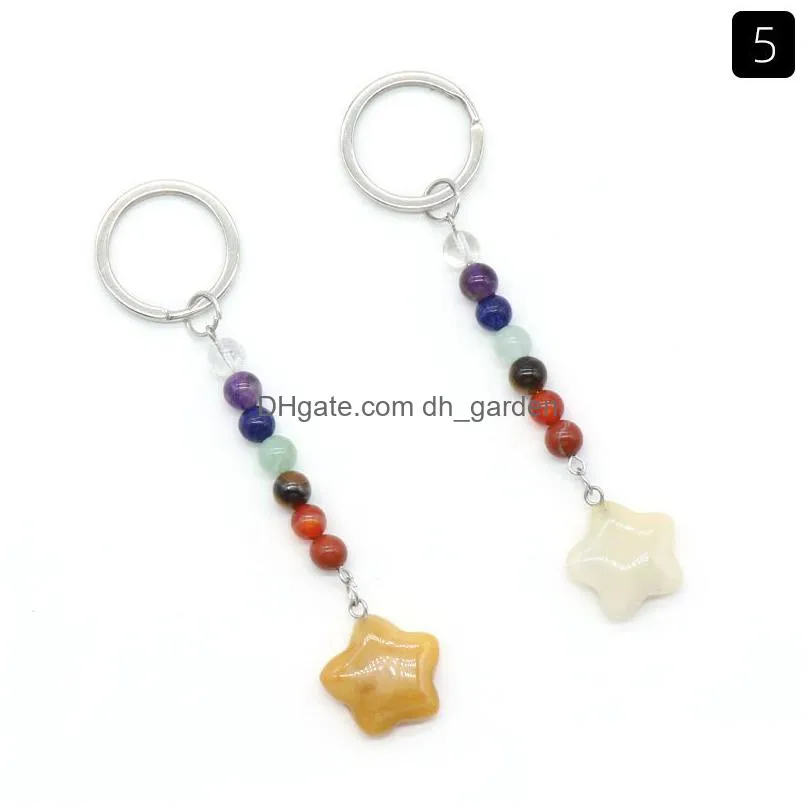 star shape stone key rings 7 colors chakra beads chains charms keychains healing crystal keyrings for women men