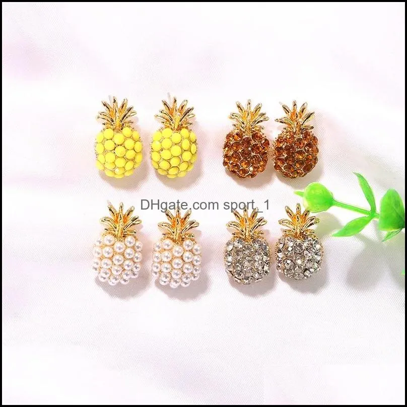 fashion cute glass crystal pineapple stud earring for women boho simulated pearl fruit earrings statement jewelry gift 2503 y2