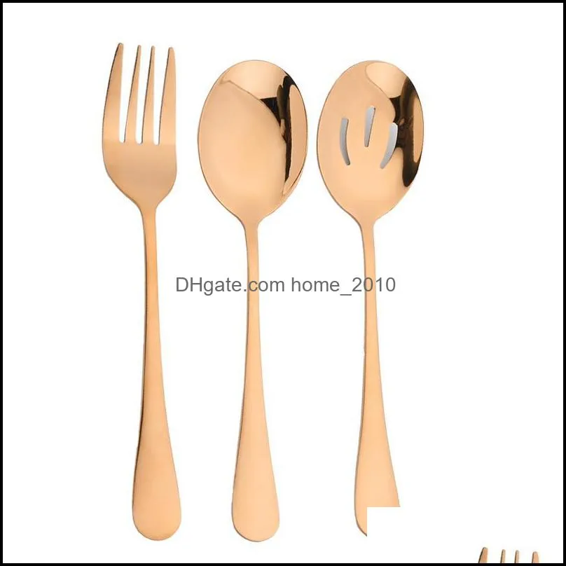 flatware sets western restaurant public rose cutlery soup stainless steel serving spoon ladle colander fork shovel distributing