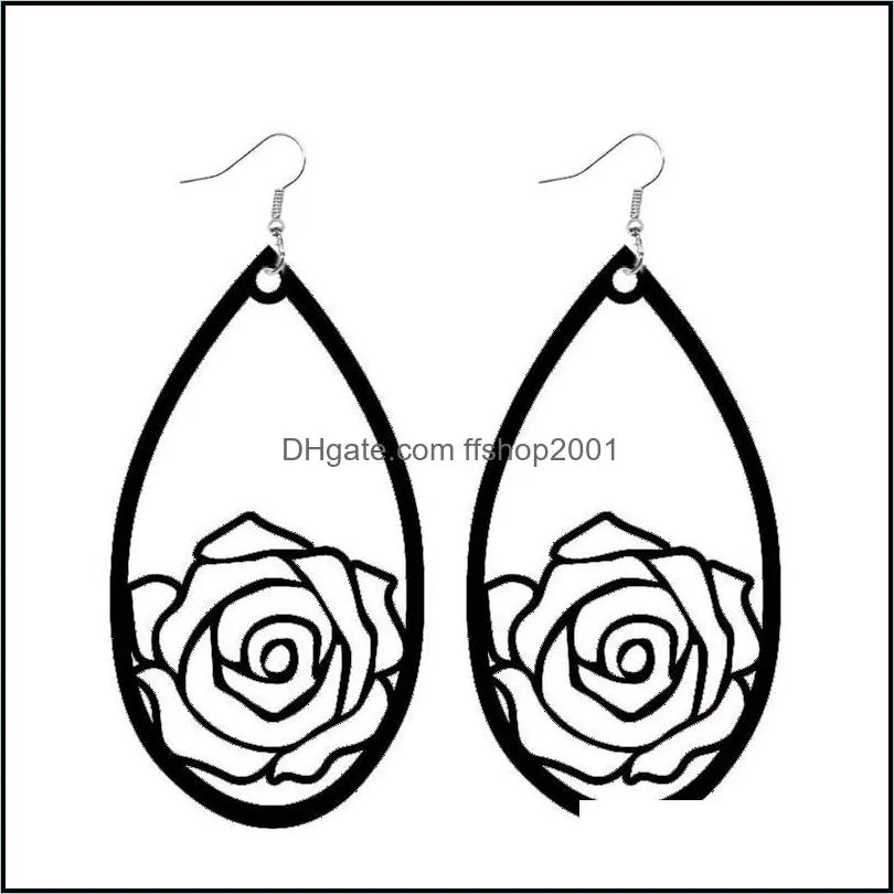  design rose flower leather earring water drop dangle earrings for women girls