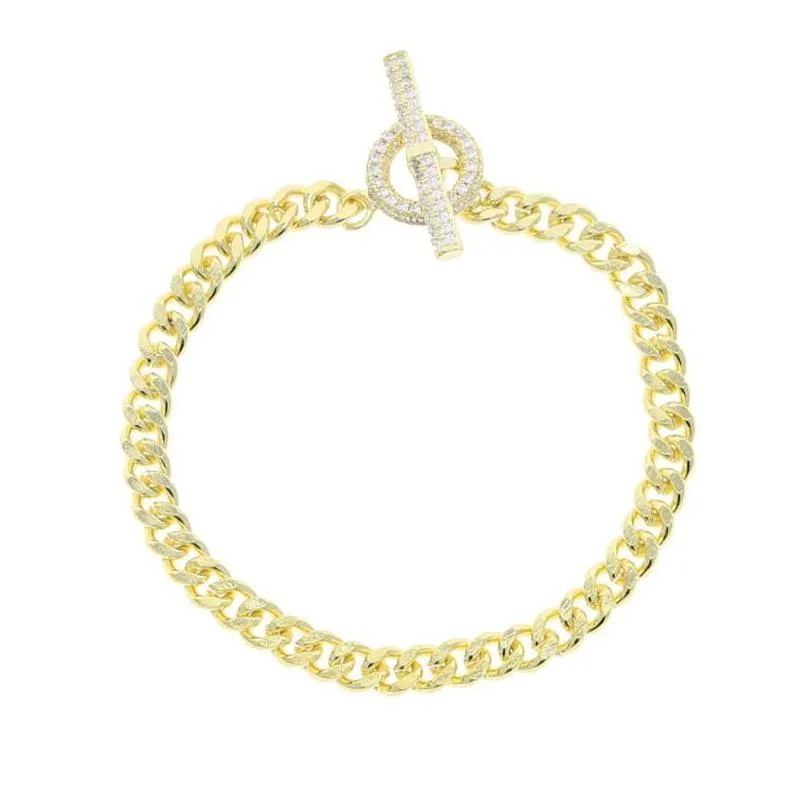 charm bracelets 2022 gold color cz bracelet 5mm ot buckle large circle cuban link hip hop jewellery women jewelry