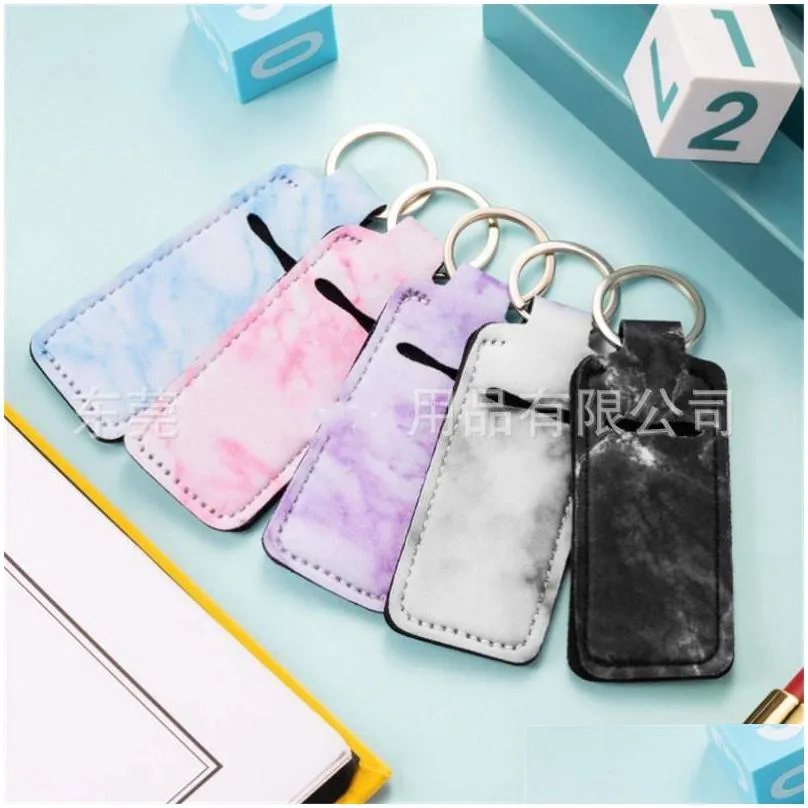 popular lip holder key buckle neoprene marble prints lipstick covers keychain cute chapstick sleeves keyring of party souvenirs 1 68ny