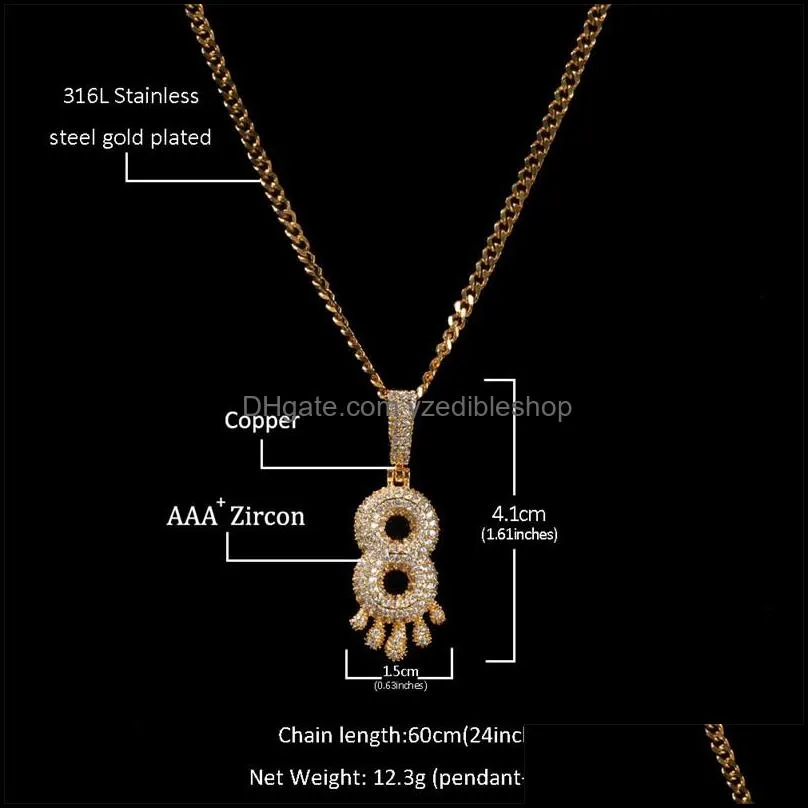 09 cz waterdrop number pendant necklace with 24inch rope chain gold silver cubic men women necklace jewelry 3747 q2