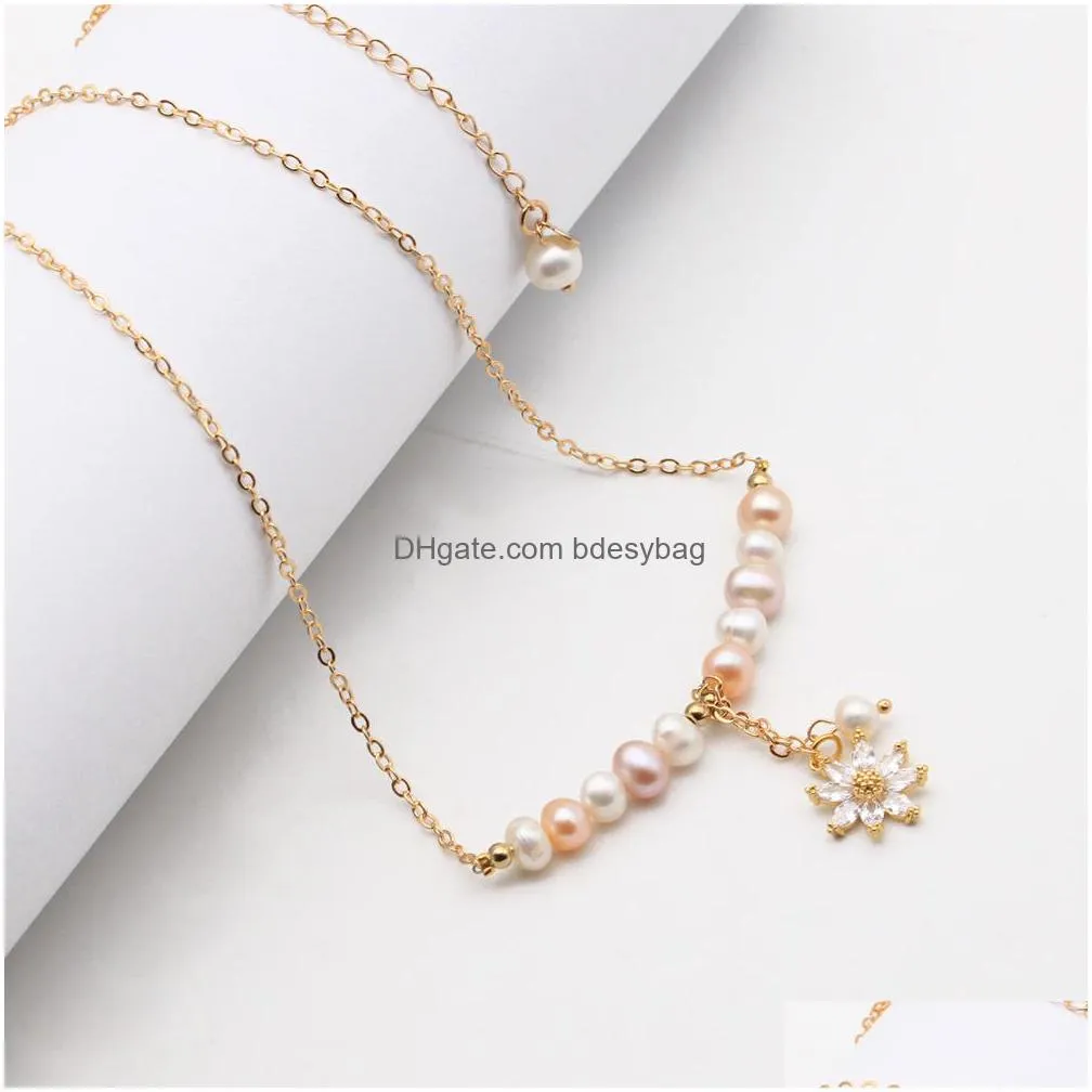 natural potato pearl pendant necklace freshwater pearls bead with flower charm silver plated chain for women jewelry gifts