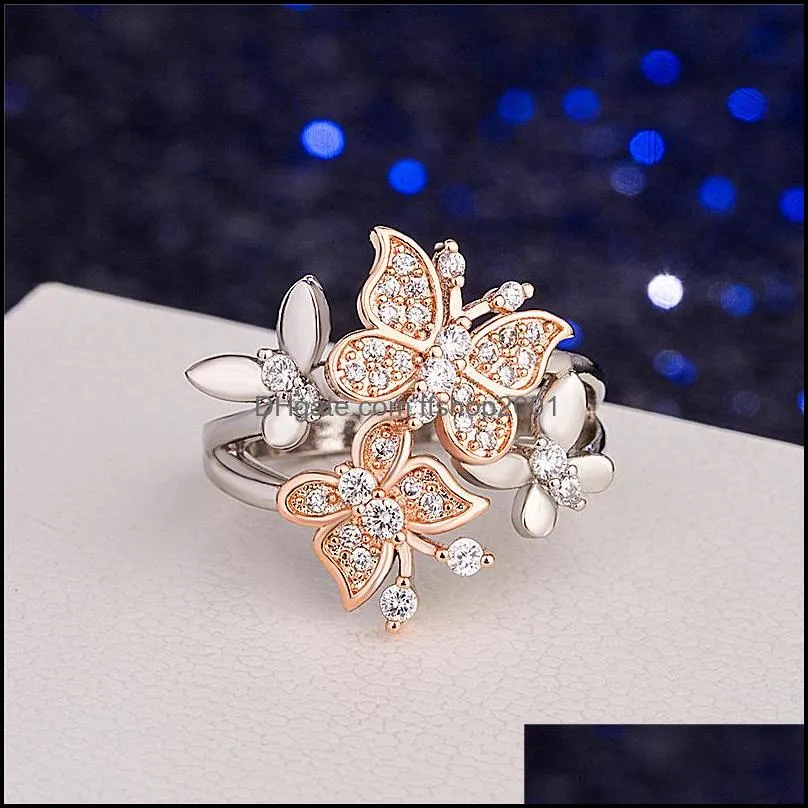 double butterfly ring for women gift jewelry rose gold separation butterfly silver ring micro set diamonds rings