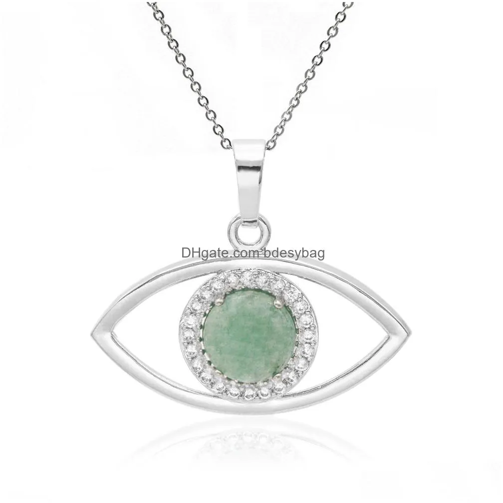 2021 natural stone evil eyes pendant necklace for women silver plated link chain 18 inch crystal turkish eye necklaces girls luck jewelryen jewelry love wish