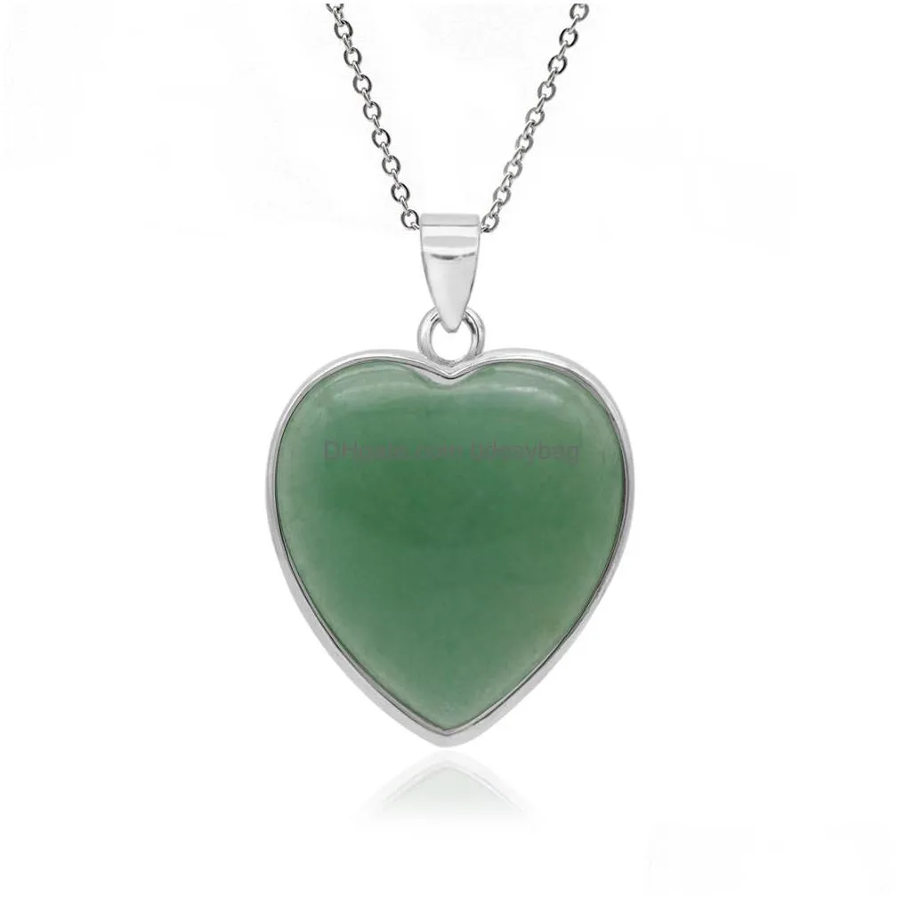 heart gemstone pendant necklace natural stone pendants with plated chain for women jewelry gifts