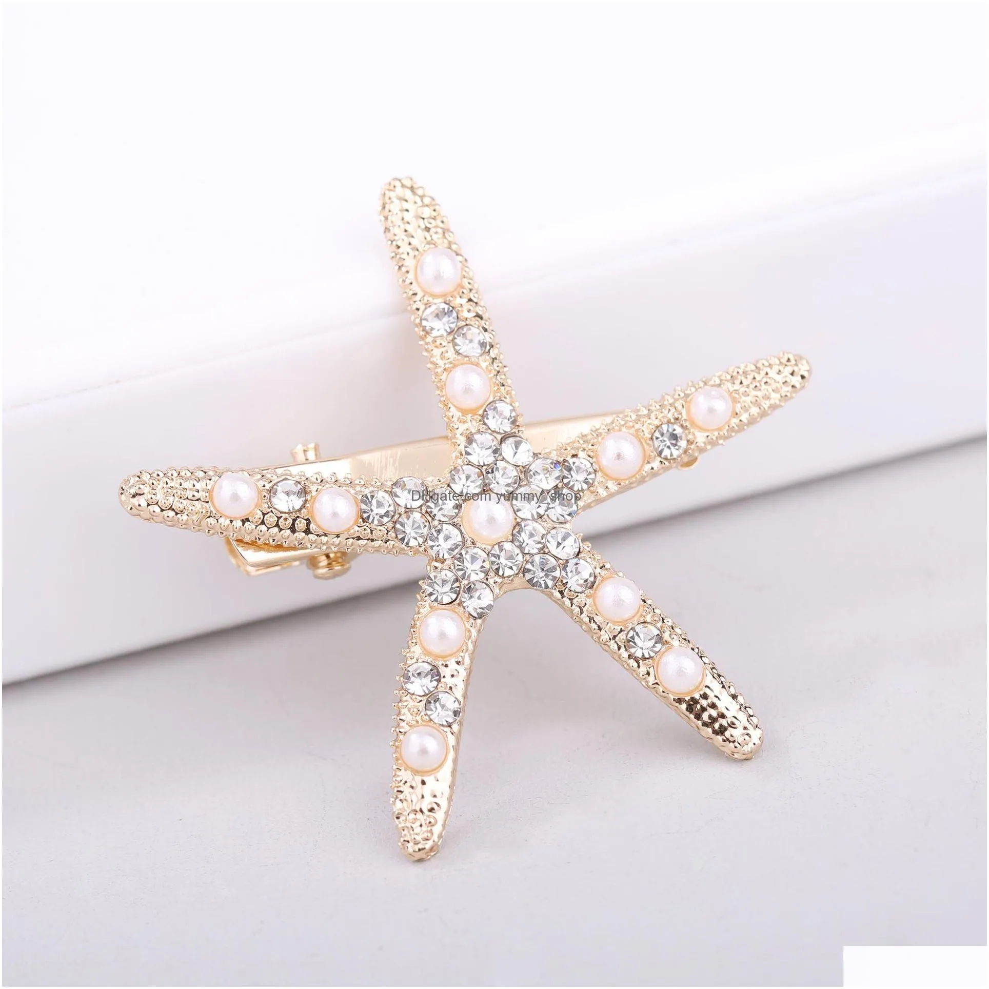 europe fashion jewelry womens starfish metal hairpin hair clip bobby pin lady rhinstone starfish barrette hair accessories