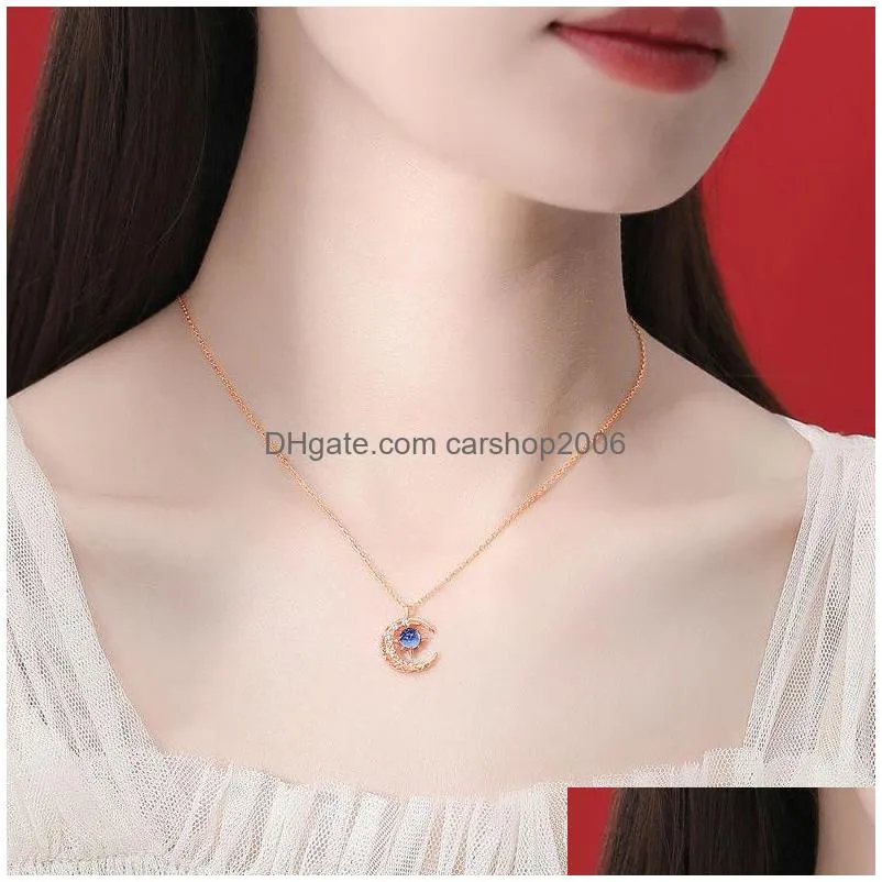 fashion jewelry hollow out star moon pendant necklace women moonstone clavicle chain choker necklaces