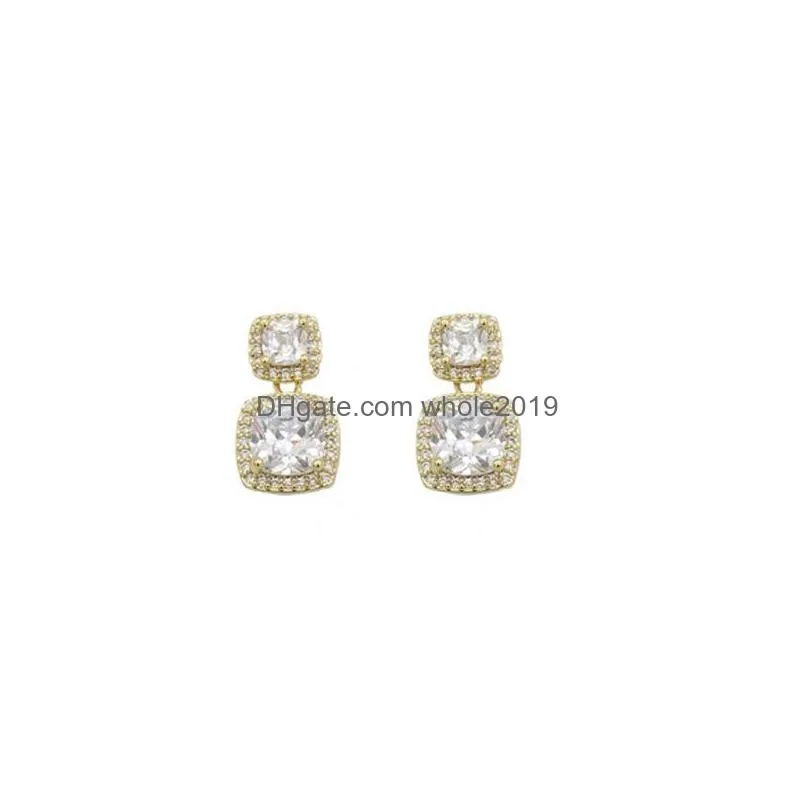 fashion jewelry s925 silver post geometric square diamond dangle earrings inlaid zircon stud earrings