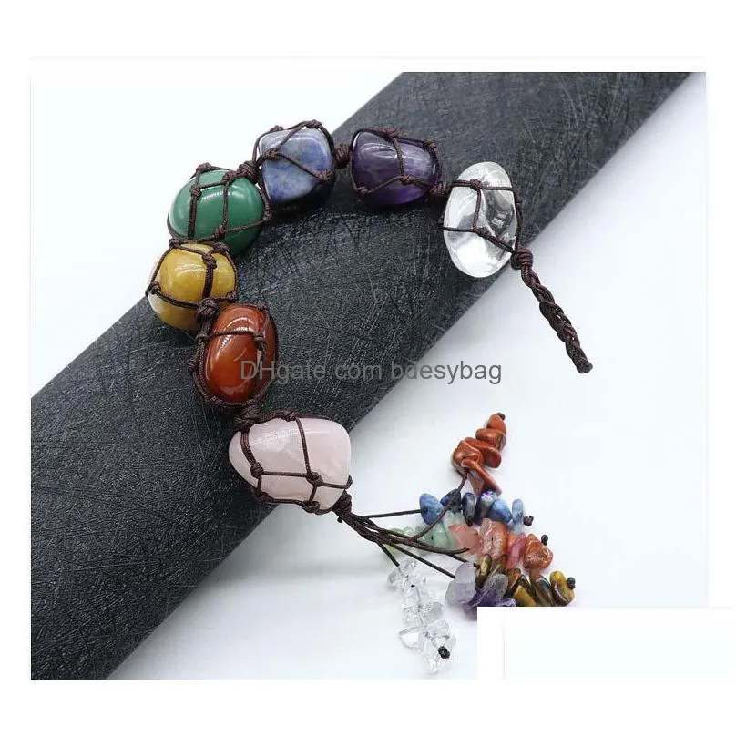 natural crystal gemstone pendant 7 chakra stone tassel ornament yoga healing car interior decoration 31.5cm