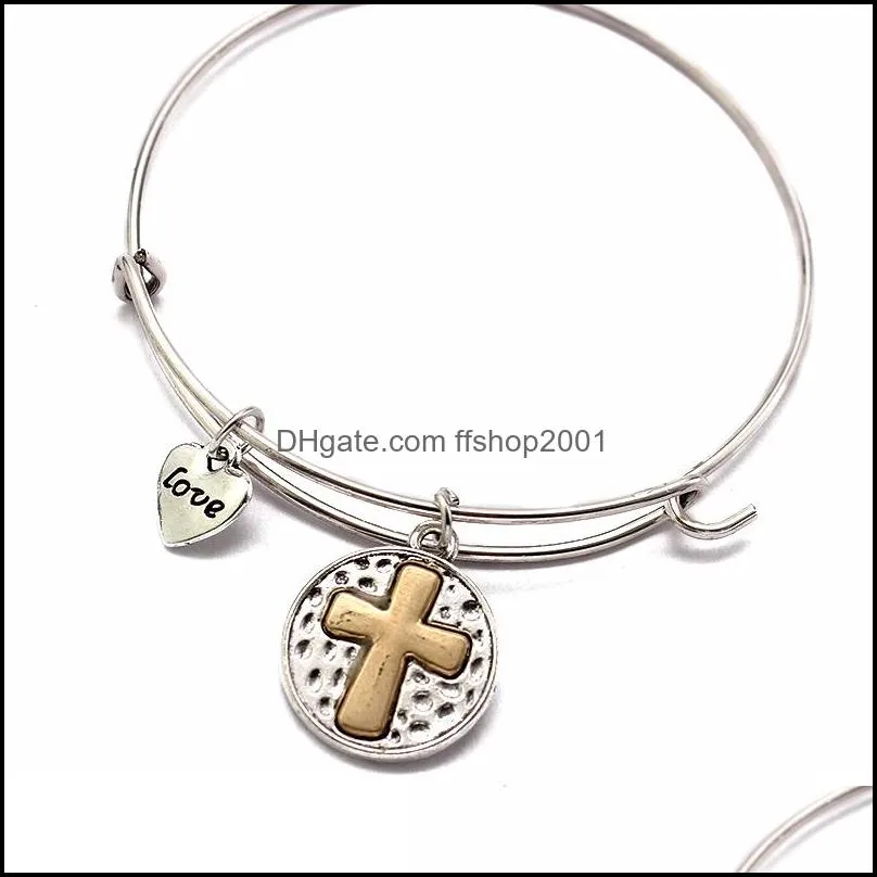 cross bracelet jewelry simple 4 colors cross charms expandable bangle heart pendant cuff bracelet fit handmade jewelry daily gift