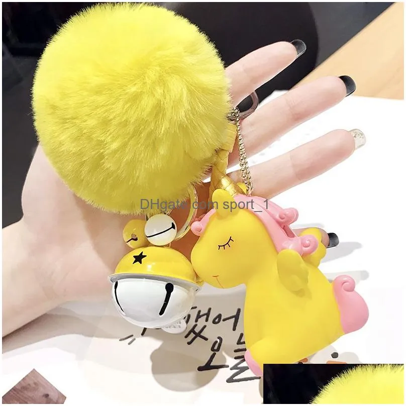 plush ball key rings for women faux fur cartoon bells bag car pendant wristlet keychain keyring