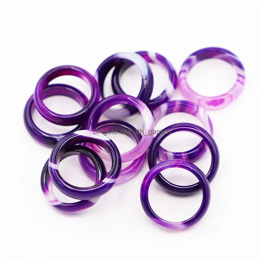 wide 6mm band natural stone purple striped agate rings unisex created circle finger reiki charms jewelry accessories gifts wholesale