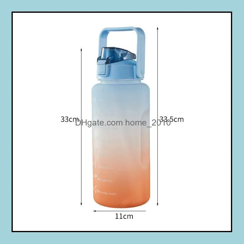 2l Large Capacity Water Bottle Straw Cup High Temperature Plastic Water Cup  Time Scale Frosted Outdoor Sports Student Couple Cup