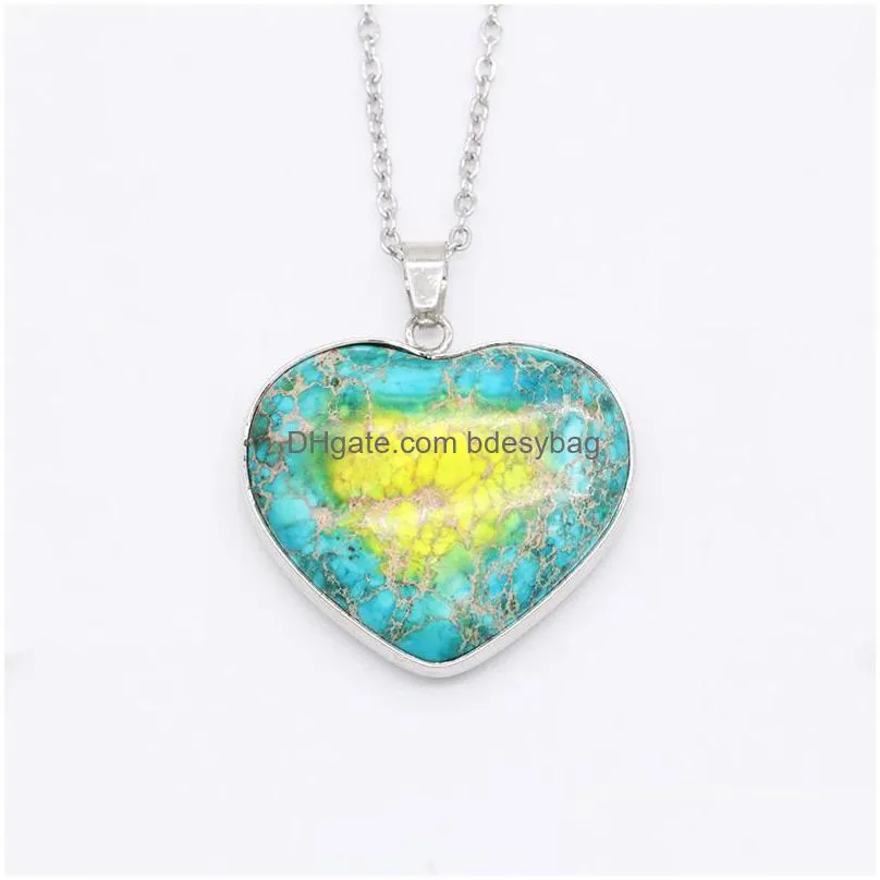 heart turquoise pendant necklace natural gemstone heart pendant with silver plated chain 18 inch necklace women lucky jewelry