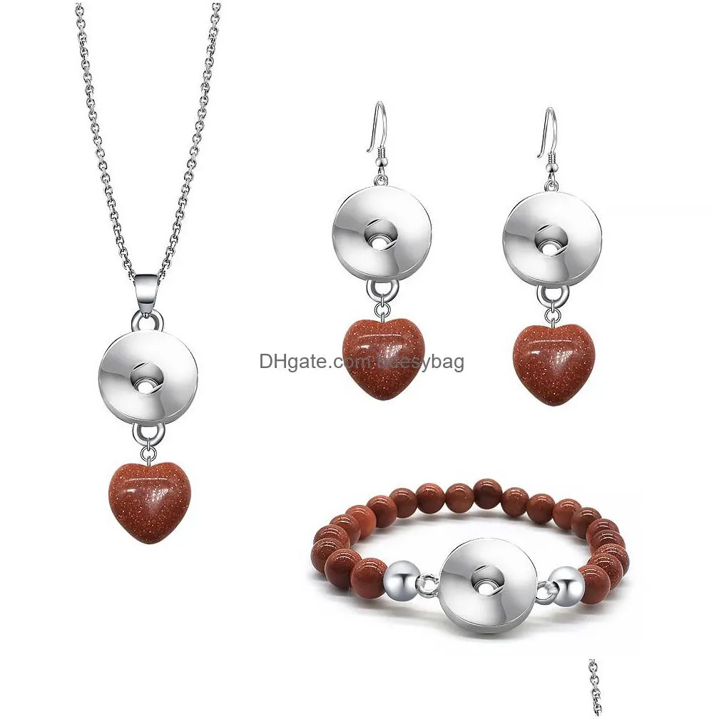 snap gemstone jewelry set natural stone pendant necklace earrings and bracelet for women gift love wish