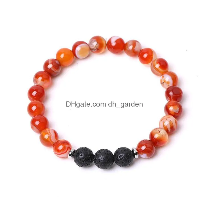 8mm red stripe agate stone beaded strand bracelet lava round beads bracelets healing energy yoga bracelet for men women jewelry gifts
