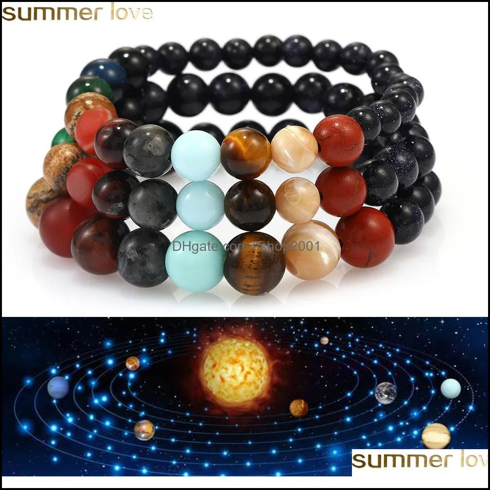  men bracelet universe galaxy the eight planets bead bracelet natural stone universe yoga solar chakra bracelet for women men