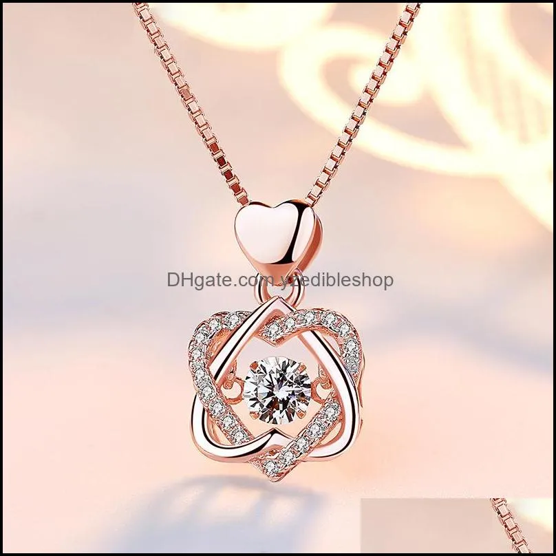chains design double heart necklace rose gold beating pendant woman fashion choker valentines day present 3616 q2