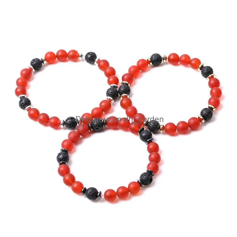 8mm matte red agate stone beads hematite lava stone strand bracelets for women men yoga buddha energy jewelry
