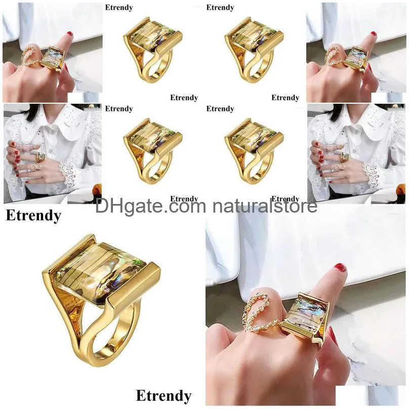 cluster rings fashion luxury colorful shell big for women personality geometric square statement designer ring bijoux top quality