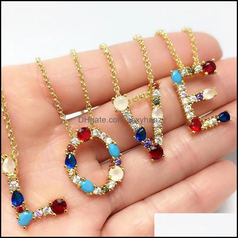 fashion 26 letter initial multicolor cz necklace gold color personalized letter necklace name jewelry for women accessories girlfriend