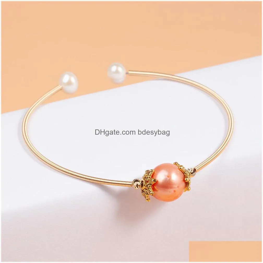 2022 new edison pearl strand bracelets cultured freshwater roud pearls gold plated bangle for women jewelry