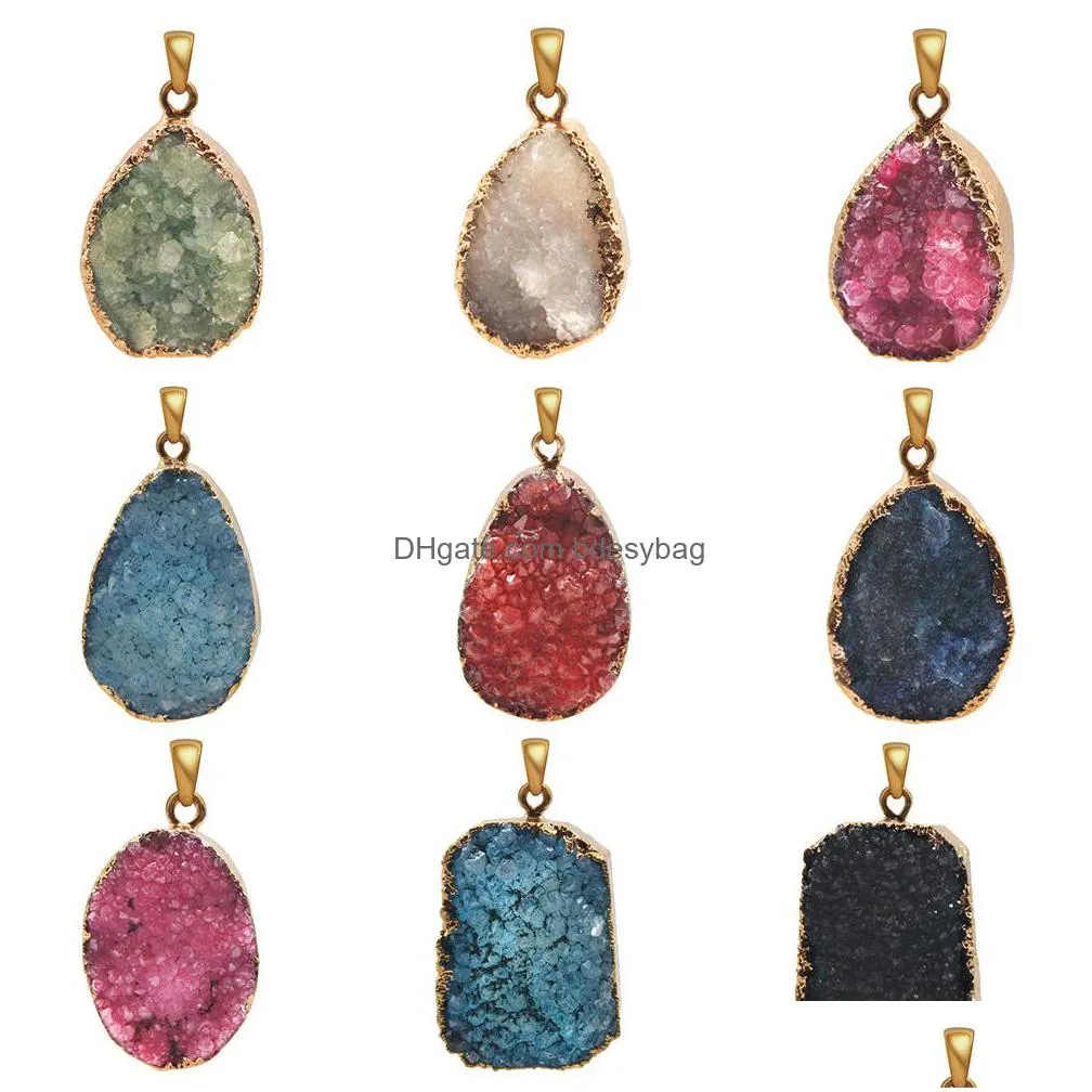 agate durzy stone pendant natural gemstone quartz pendants gold plated for necklace women jewelry gifts