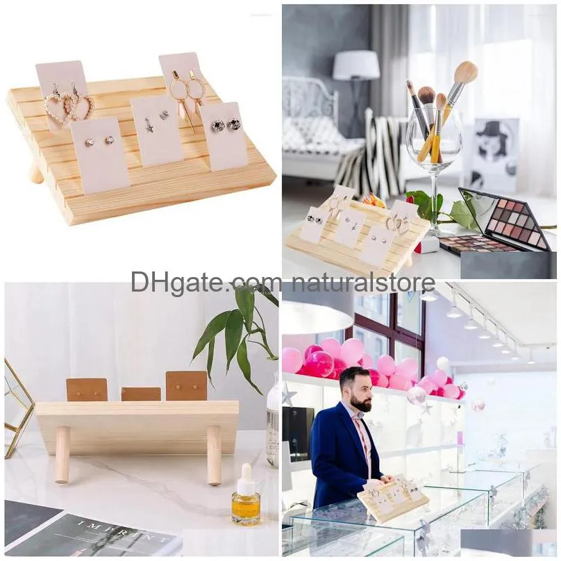 jewelry pouches wooden earring card holder display stand rack with 10pcs cardboard for show